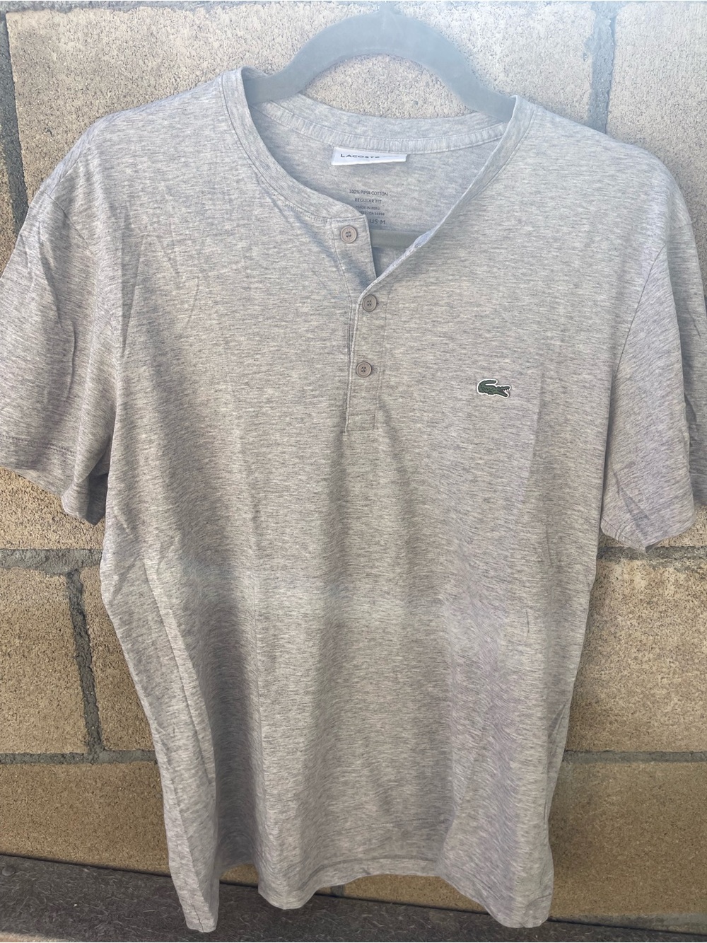 Lacoste Men’s Gray Pima Cotton Henley T-Shirt Crocodile Logo Size M